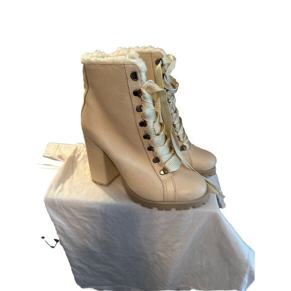 New! Schutz Zhara Winter Leather Bootie Beige Leather Faux Fur Lining SZ 10.5B - Picture 2 of 7